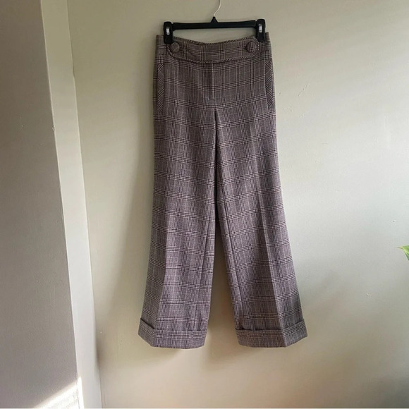 J Crew Favorite Fit wool plaid wide leg cuffed trousers pants. Size 0 - Picture 1 of 6